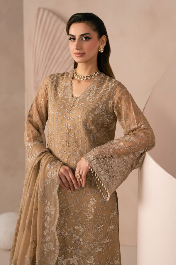 Afsafa Beige Embroidered Chiffon 3 Piece Suit
