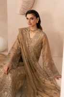 Afsafa Beige Embroidered Chiffon 3 Piece Suit