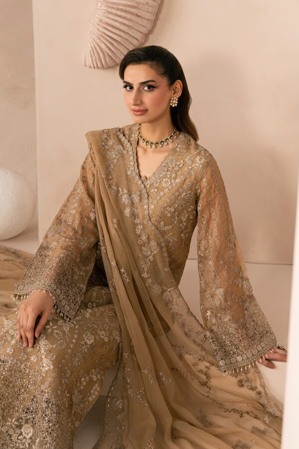 Afsafa Beige Embroidered Chiffon 3 Piece Suit
