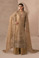 Afsafa Beige Embroidered Chiffon 3 Piece Suit