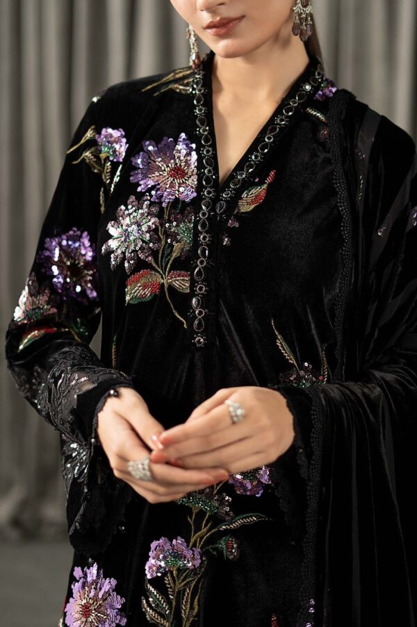 Afsafa Black Embroidered Velvet 3 Piece Suit