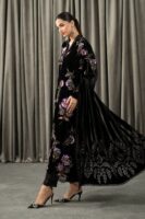 Afsafa Black Embroidered Velvet 3 Piece Suit