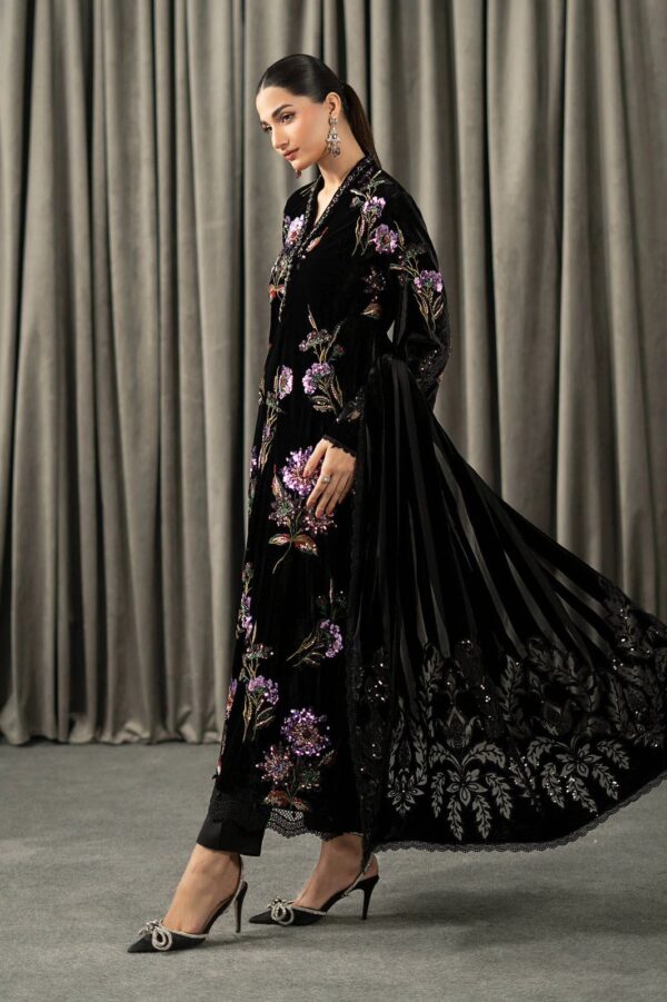 Afsafa Black Embroidered Velvet 3 Piece Suit