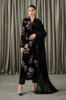 Afsafa Black Embroidered Velvet 3 Piece Suit