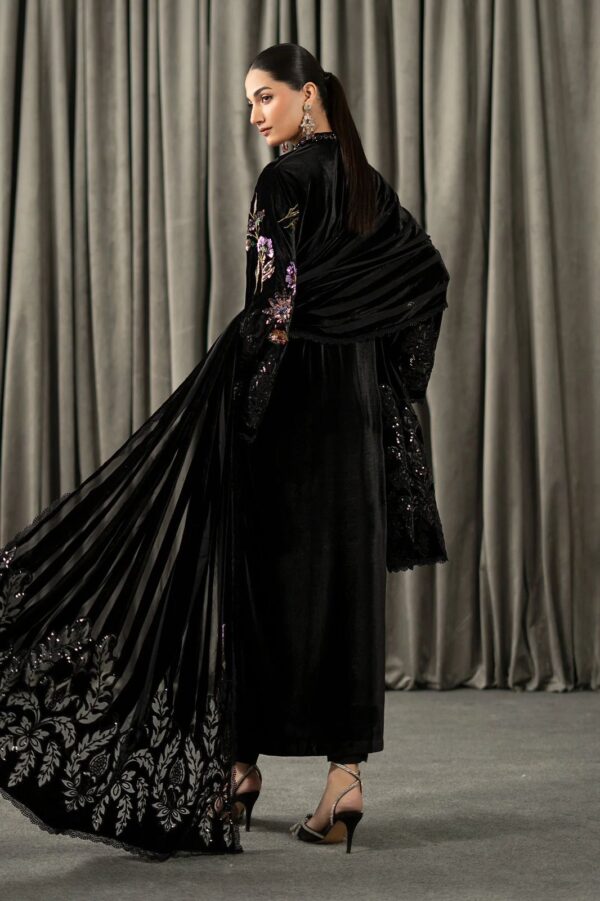 Afsafa Black Embroidered Velvet 3 Piece Suit