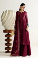 Afsafa Maroon Chiffon Embroidered 3 Piece Suit
