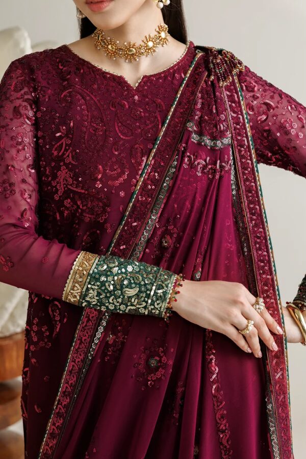Afsafa Maroon Chiffon Embroidered 3 Piece Suit