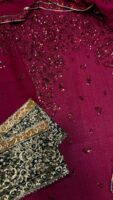 Afsafa Maroon Chiffon Embroidered 3 Piece Suit