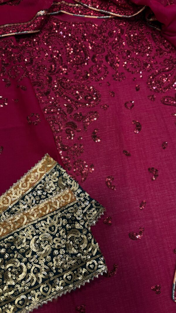 Afsafa Maroon Chiffon Embroidered 3 Piece Suit