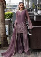Afsafa Mauve Chiffon Embroidered 3 Piece Suit