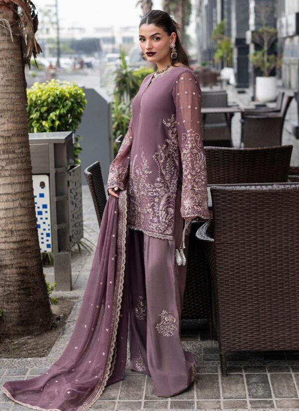 Afsafa Mauve Chiffon Embroidered 3 Piece Suit