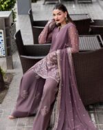 Afsafa Mauve Chiffon Embroidered 3 Piece Suit