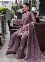 Afsafa Mauve Chiffon Embroidered 3 Piece Suit