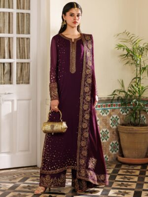 Afsafa Maroon Chiffon Embroidered 3 Piece Suit