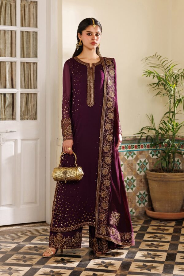 Afsafa Maroon Chiffon Embroidered 3 Piece Suit