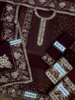 Afsafa Maroon Chiffon Embroidered 3 Piece Suit