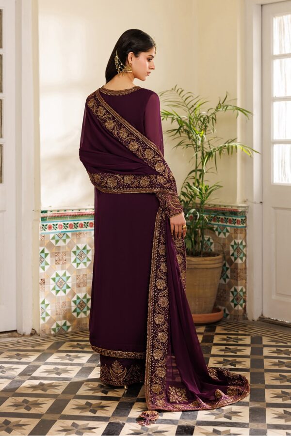 Afsafa Maroon Chiffon Embroidered 3 Piece Suit