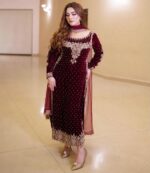 Afsafa Maroon Embroidered Lawn 3 Piece Suit