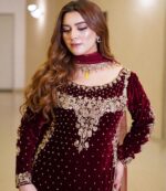 Afsafa Maroon Embroidered Lawn 3 Piece Suit