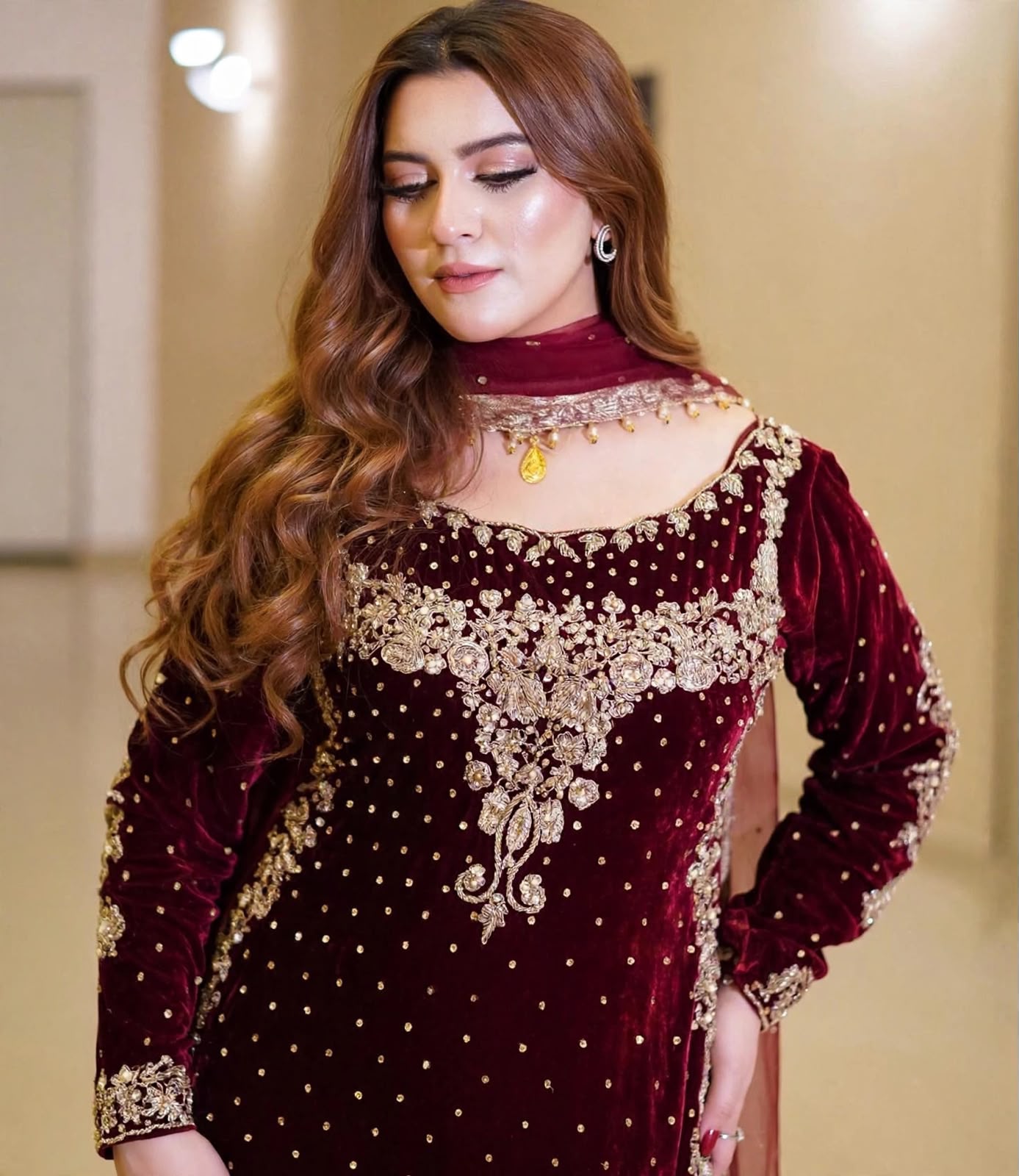 Afsafa Maroon Embroidered Lawn 3 Piece Suit