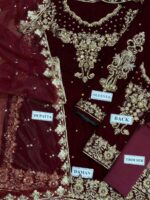 Afsafa Maroon Embroidered Lawn 3 Piece Suit