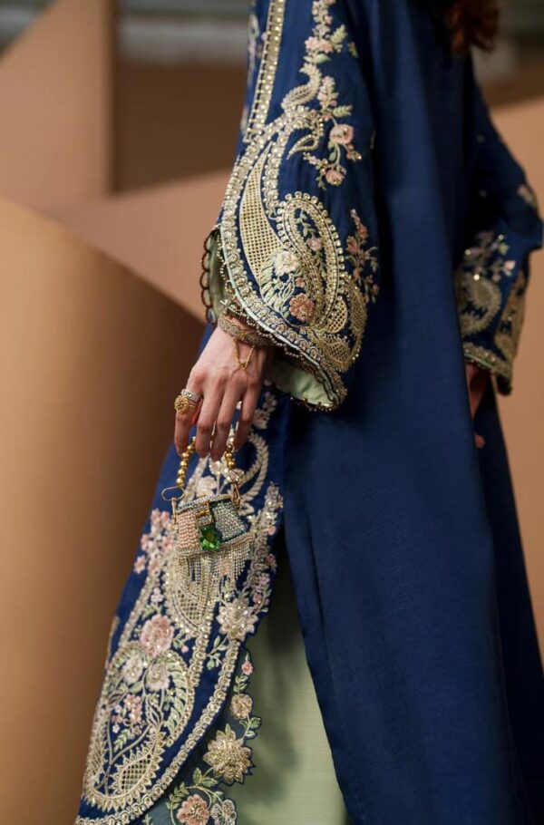 Afsafa Blue Shamooz Silk Embroidered Suit
