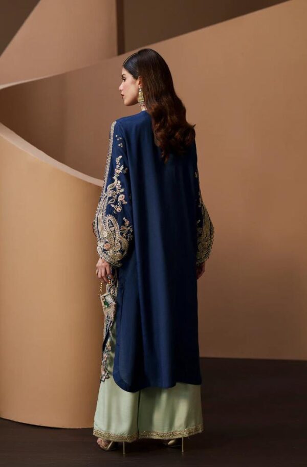Afsafa Blue Shamooz Silk Embroidered Suit