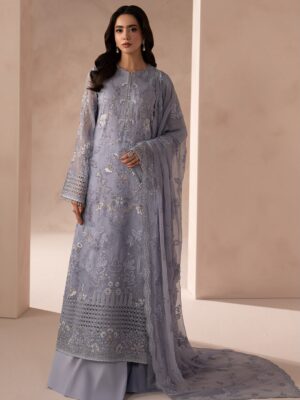Afsafa Lavender Chiffon Embroidered 3 Piece Suit