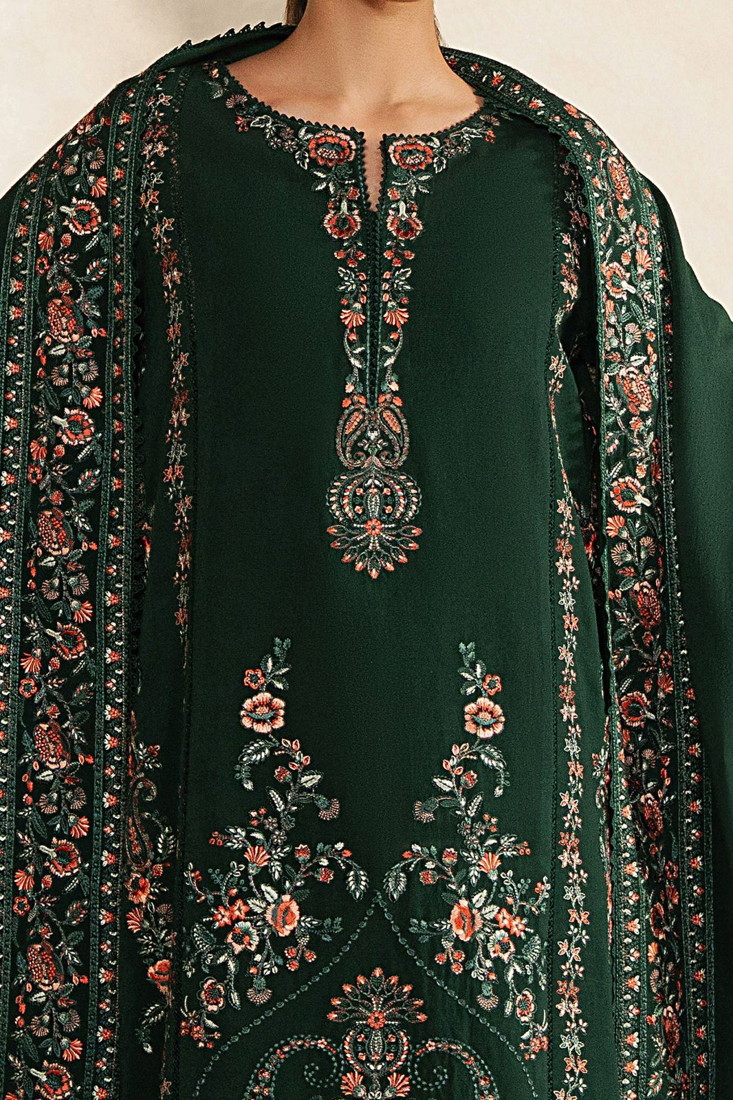Afsafa Green Embroidered Egyptian Lawn 3 Piece Suit