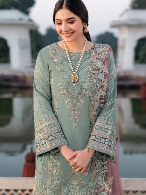 Afsafa Sage Green Embroidered Chiffon 3 Piece Suit