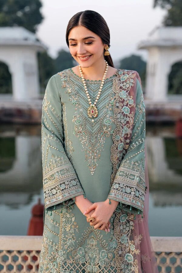 Afsafa Sage Green Embroidered Chiffon 3 Piece Suit