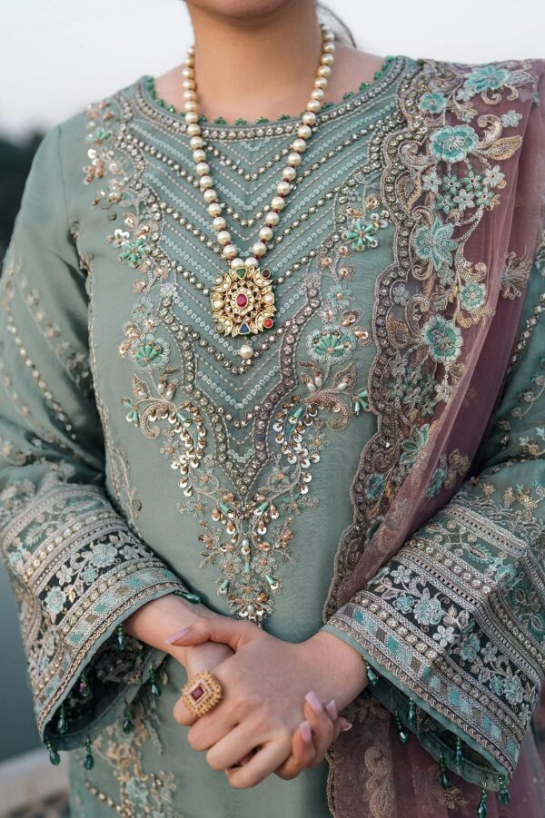 Afsafa Sage Green Embroidered Chiffon 3 Piece Suit