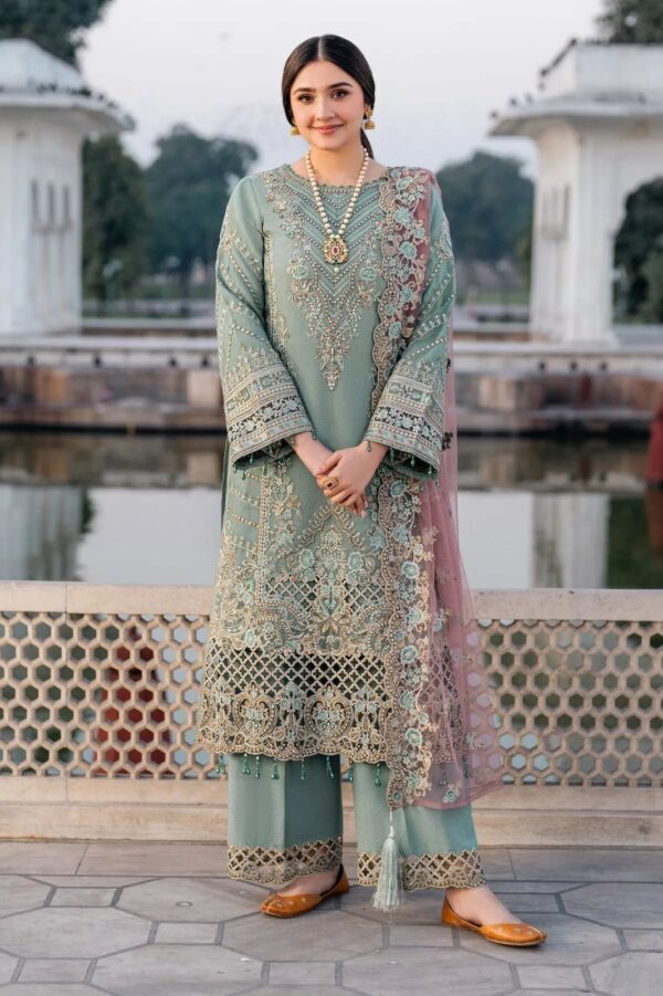 Afsafa Sage Green Embroidered Chiffon 3 Piece Suit