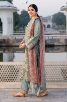 Afsafa Sage Green Embroidered Chiffon 3 Piece Suit