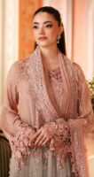 Afsafa Dusty Pink Embroidered Chiffon 3 Piece Suit