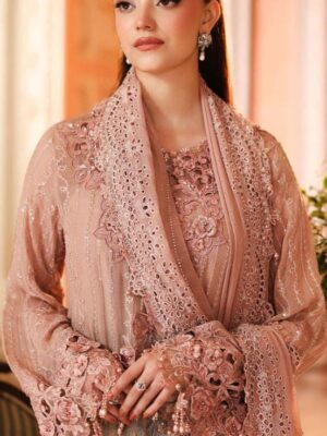 Afsafa Dusty Pink Embroidered Chiffon 3 Piece Suit
