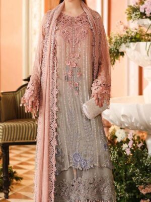 Afsafa Dusty Pink Embroidered Chiffon 3 Piece Suit