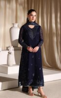 Afsafa Navy Blue Chiffon Sequence 3 Piece Suit