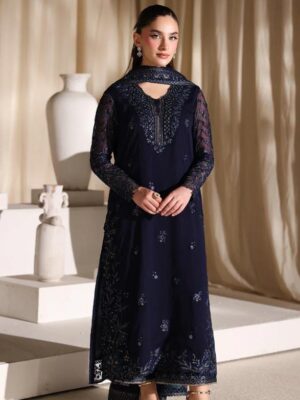 Afsafa Navy Blue Chiffon Sequence 3 Piece Suit