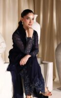 Afsafa Navy Blue Chiffon Sequence 3 Piece Suit