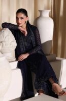 Afsafa Navy Blue Chiffon Sequence 3 Piece Suit