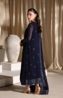 Afsafa Navy Blue Chiffon Sequence 3 Piece Suit