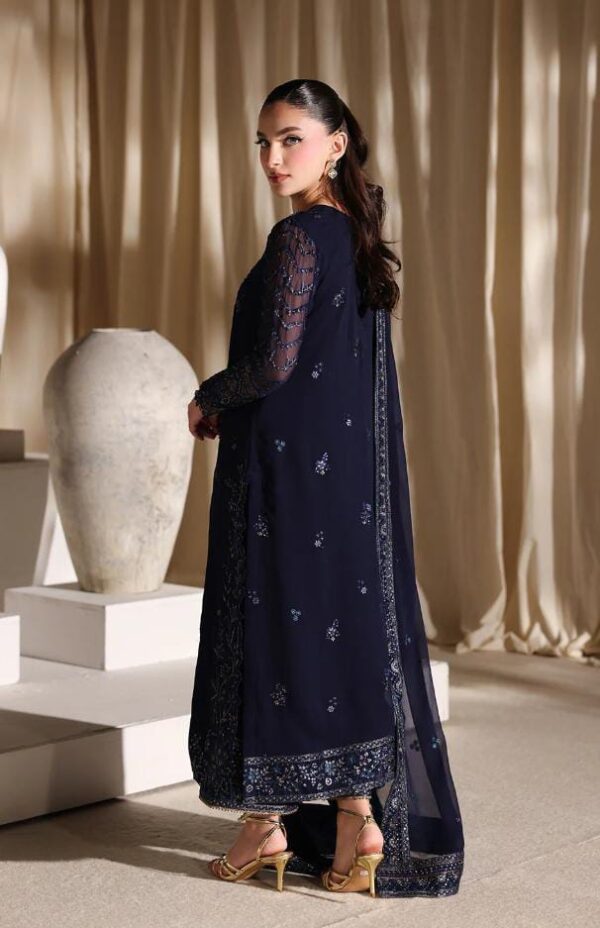 Afsafa Navy Blue Chiffon Sequence 3 Piece Suit