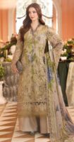 Afsafa Sage Green Digital Printed Embroidered Chiffon 3 Piece Suit