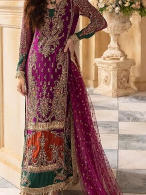 Afsafa Purple Embroidered Chiffon 3 Piece Suit