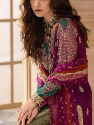 Afsafa Purple Embroidered Chiffon 3 Piece Suit