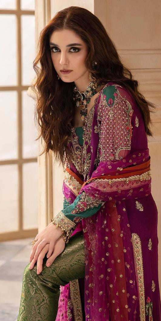 Afsafa Purple Embroidered Chiffon 3 Piece Suit