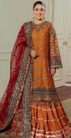 Afsafa Rust Orange Embroidered Chiffon 3 Piece Suit