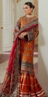 Afsafa Rust Orange Embroidered Chiffon 3 Piece Suit