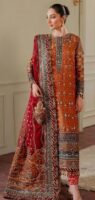 Afsafa Rust Orange Embroidered Chiffon 3 Piece Suit